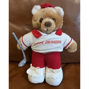 Vintage 9 Inch Super Grandpa Golf Bear Stuffed Animal Plush Toy Flaws See Detail